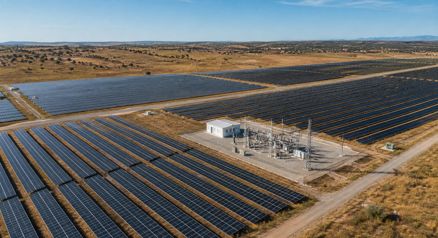 Aerial reconstruction of a utility scale photovoltaic plant and its control and electrical infrastructure in Extremadura